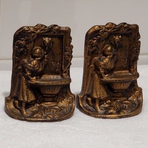 Antique REBECCA AT THE WELL Heavy Bronze Bookends